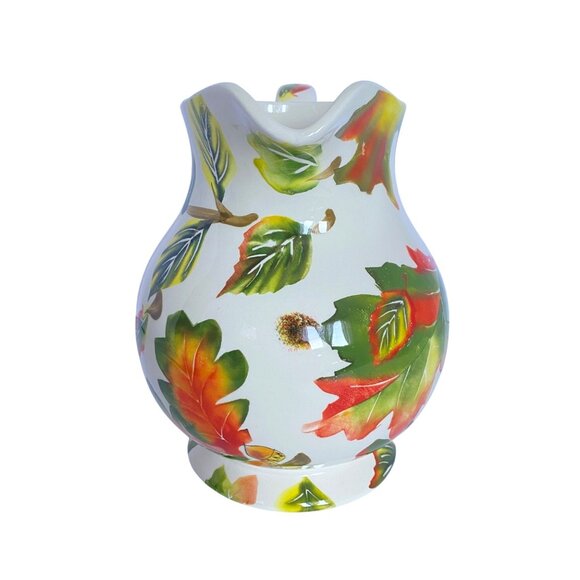Nantucket Home Large Ceramic Fall Leaves Pitcher With Big Handle Autumn Colors - Picture 2 of 14